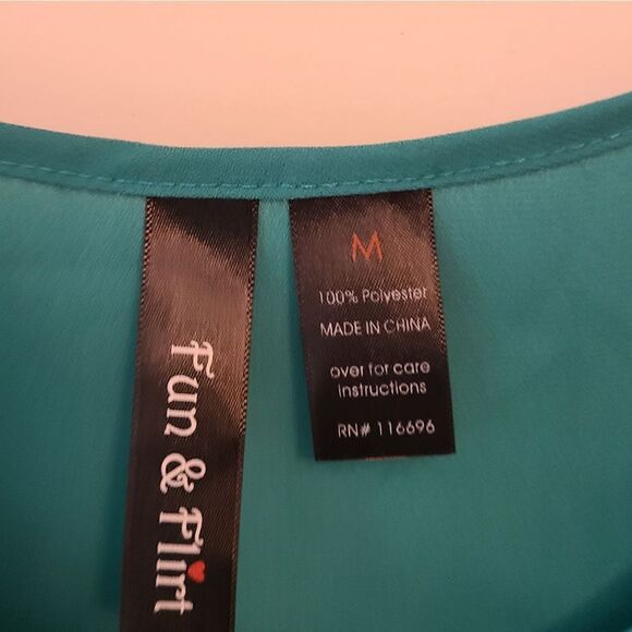 Fun & Flirt Teal Sheer Tunic Blouse - Picture 5 of 7